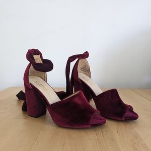 Ankle Tie Velvet Heels Open Toe